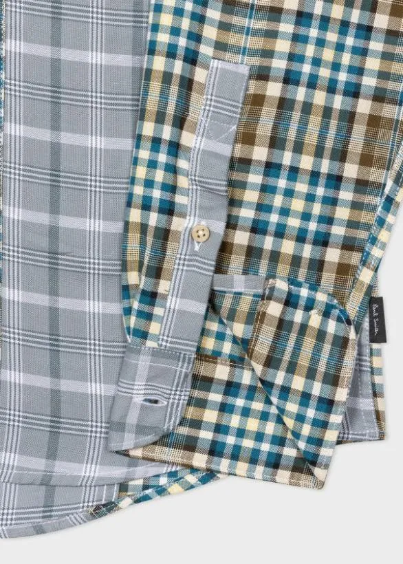 Paul Smith Shirts CutUp Check Cotton Shirt Grey 8211 Mens