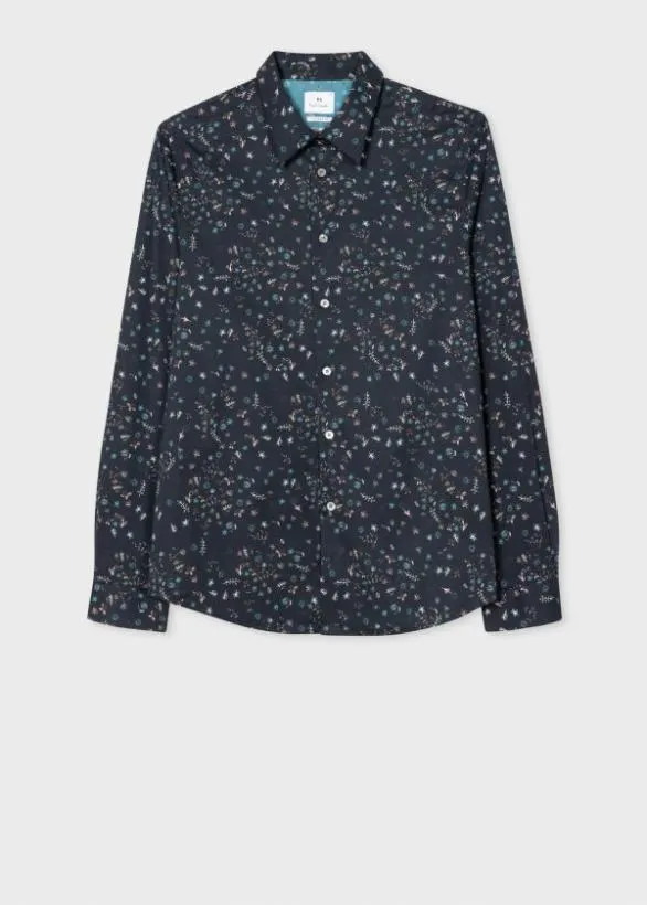 Paul Smith Shirts Micro Floral Print Shirt Navy 8211 Mens