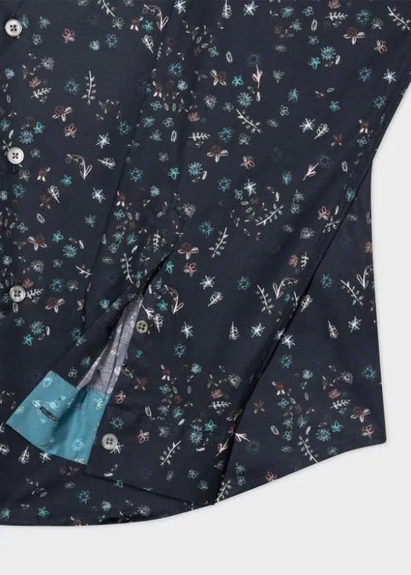 Paul Smith Shirts Micro Floral Print Shirt Navy 8211 Mens