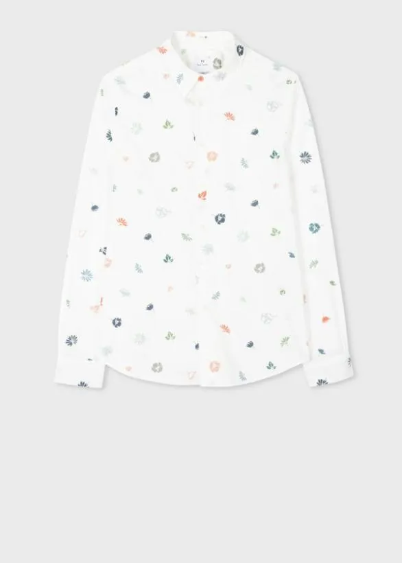 Paul Smith Shirts Organic Cotton Mixed Floral Print Shirt White 8211 Mens