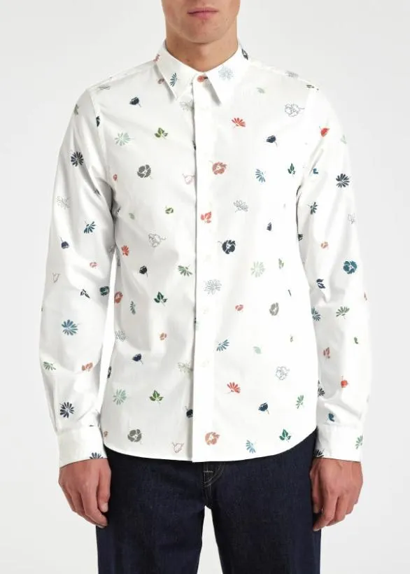 Paul Smith Shirts Organic Cotton Mixed Floral Print Shirt White 8211 Mens