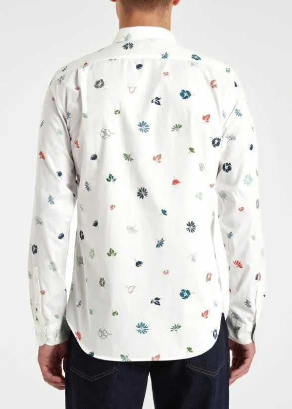 Paul Smith Shirts Organic Cotton Mixed Floral Print Shirt White 8211 Mens