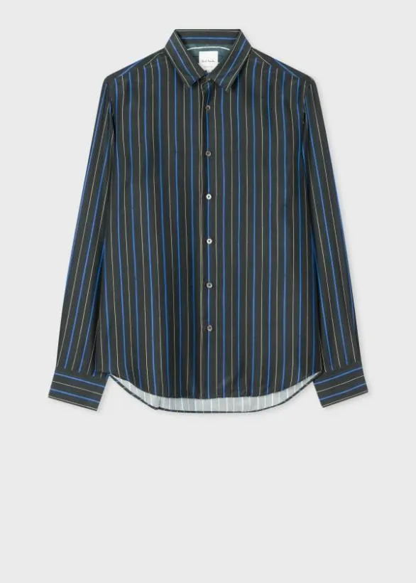 Paul Smith Shirts Silk Stripe Shirt Black 8211 Mens