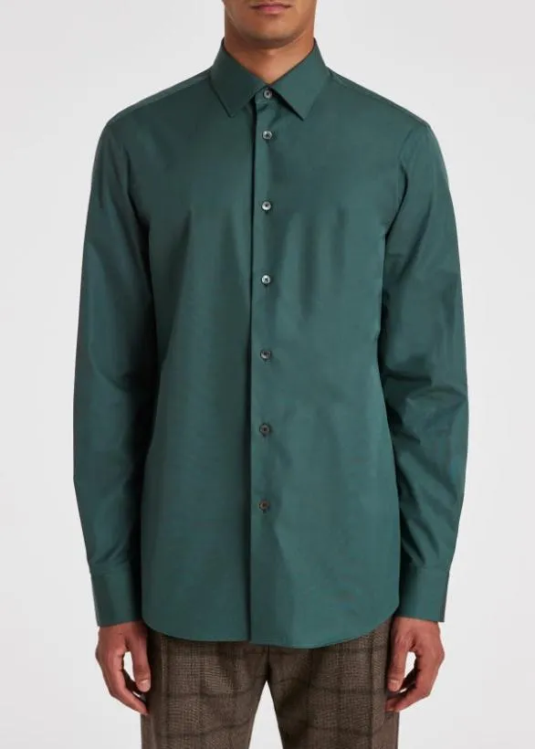 Paul Smith Shirts TailoredFit Cotton Poplin Shirt Dark Green 8211 Mens