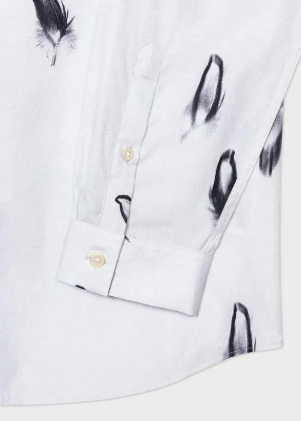 Paul Smith Shirts White 039Falling Feather039 Cotton Shirt White 8211 Mens