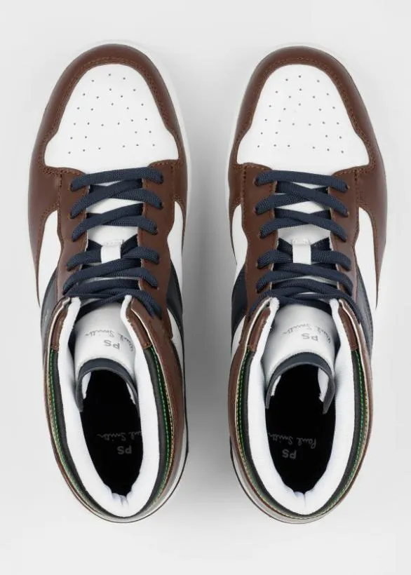 Paul Smith Sneakers Leather 039Liston039 HighTop Trainers White And Brown 8211 Mens