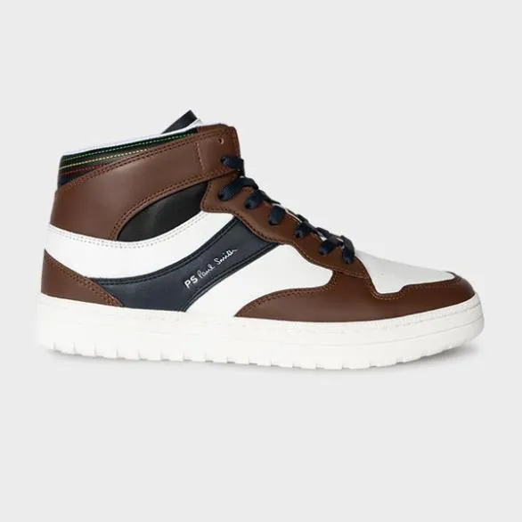 Paul Smith Sneakers Leather 039Liston039 HighTop Trainers White And Brown 8211 Mens