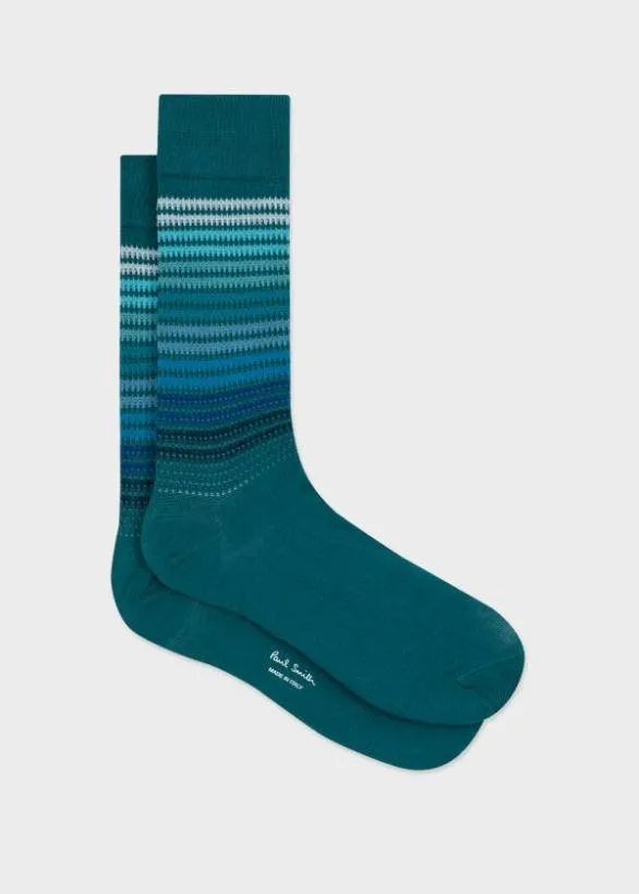 Paul Smith Socks Embroidered Stripe Socks Teal 8211 Mens