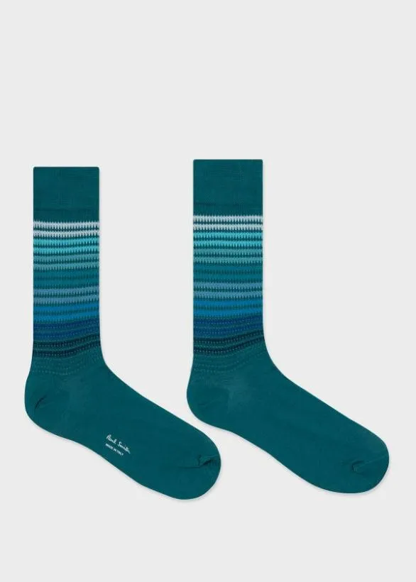 Paul Smith Socks Embroidered Stripe Socks Teal 8211 Mens