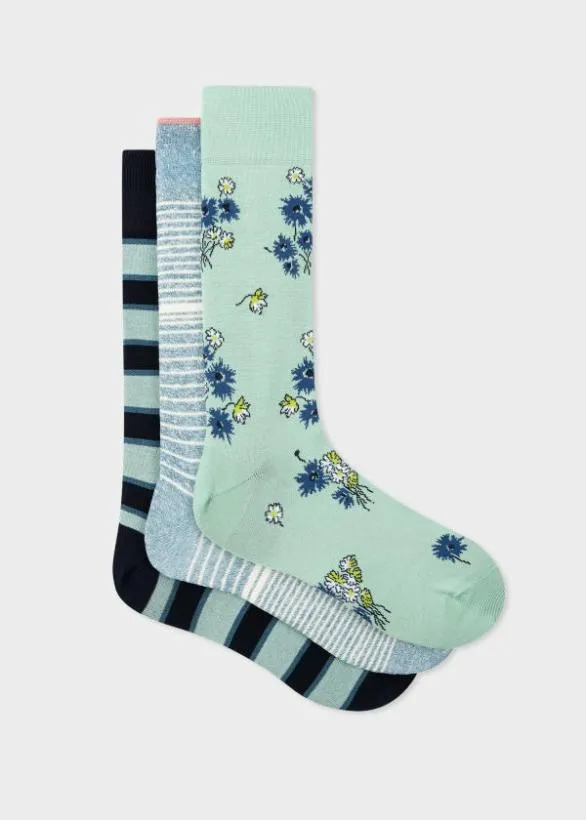 Paul Smith Socks Floral Mixed Three Pack Socks Green 8211 Mens