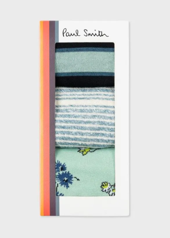 Paul Smith Socks Floral Mixed Three Pack Socks Green 8211 Mens