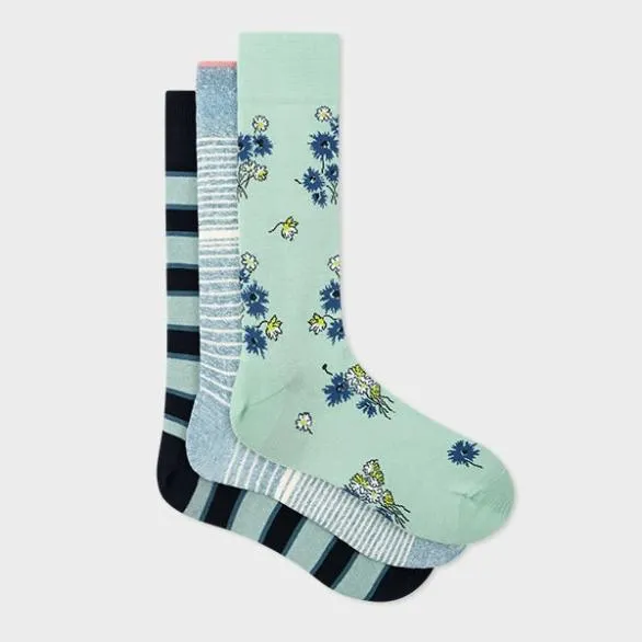 Paul Smith Socks Floral Mixed Three Pack Socks Green 8211 Mens