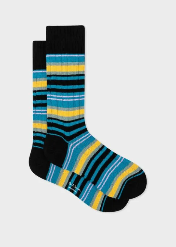 Paul Smith Socks Stripe CottonBlend Socks Turquoise 8211 Mens