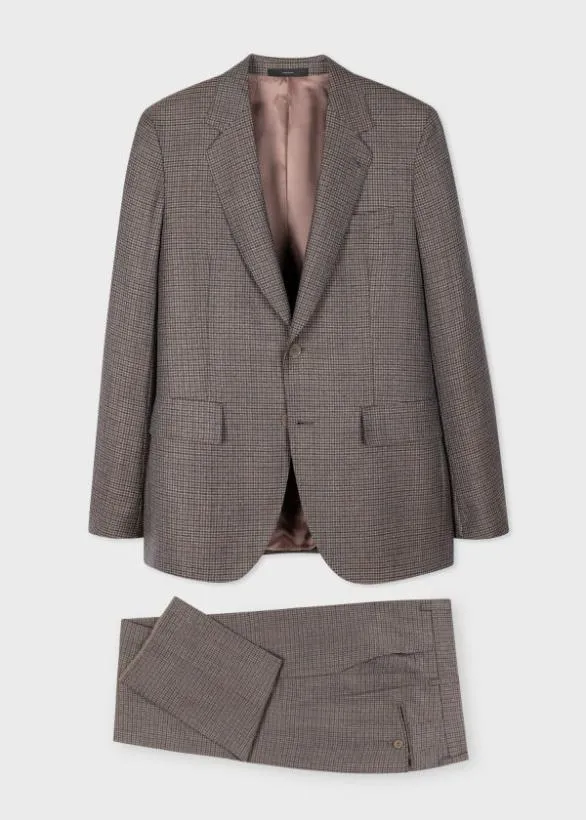 Paul Smith Suits Multi Gingham WoolTwill Suit Brown 8211 Mens