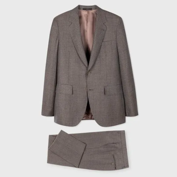 Paul Smith Suits Multi Gingham WoolTwill Suit Brown 8211 Mens