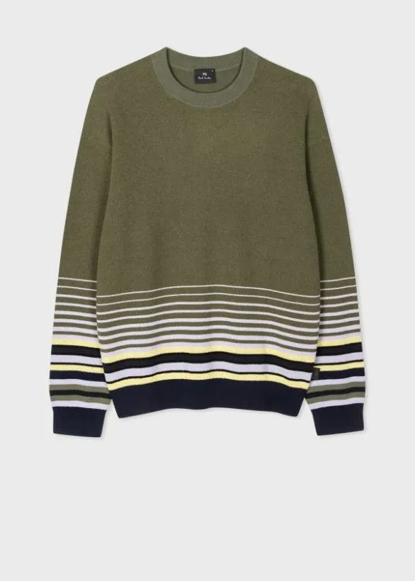 Paul Smith Sweaters CottonBlend Stripe Hem Sweater Khaki 8211 Mens