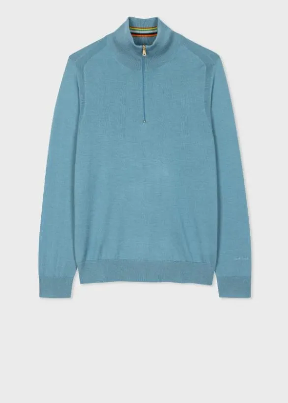 Paul Smith Sweaters Half Zip Merino Wool Sweater Light Blue 8211 Mens