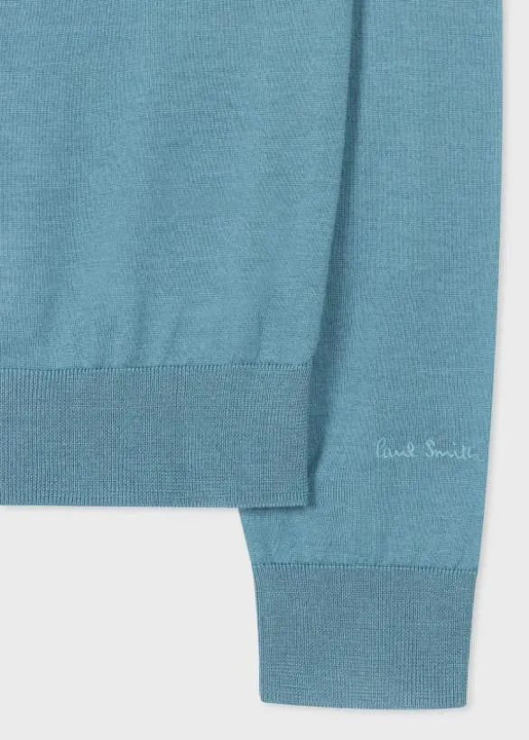 Paul Smith Sweaters Half Zip Merino Wool Sweater Light Blue 8211 Mens