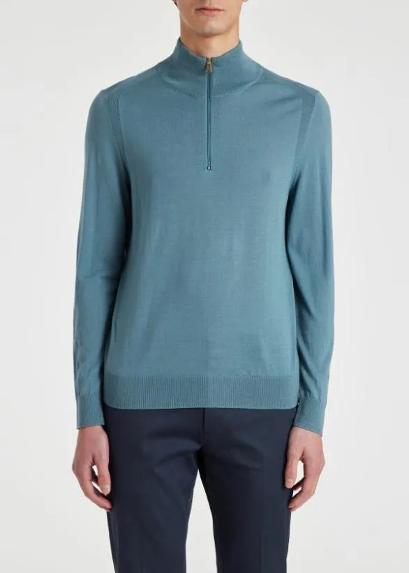 Paul Smith Sweaters Half Zip Merino Wool Sweater Light Blue 8211 Mens