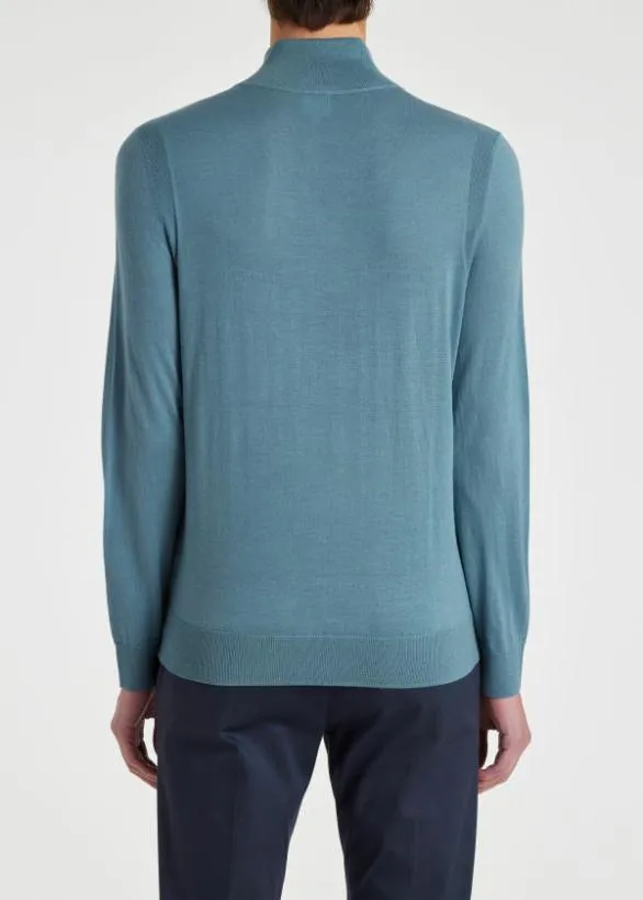 Paul Smith Sweaters Half Zip Merino Wool Sweater Light Blue 8211 Mens