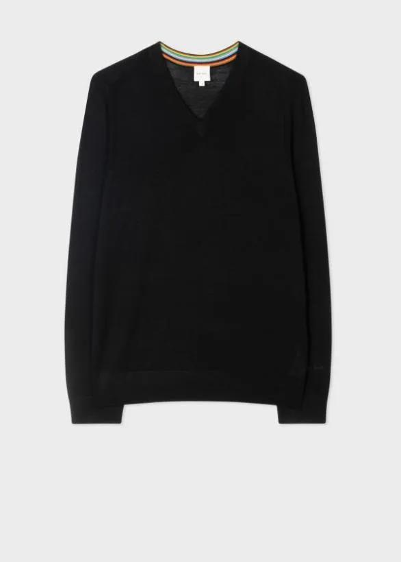 Paul Smith Sweaters Merino Wool VNeck Sweater Black 8211 Mens