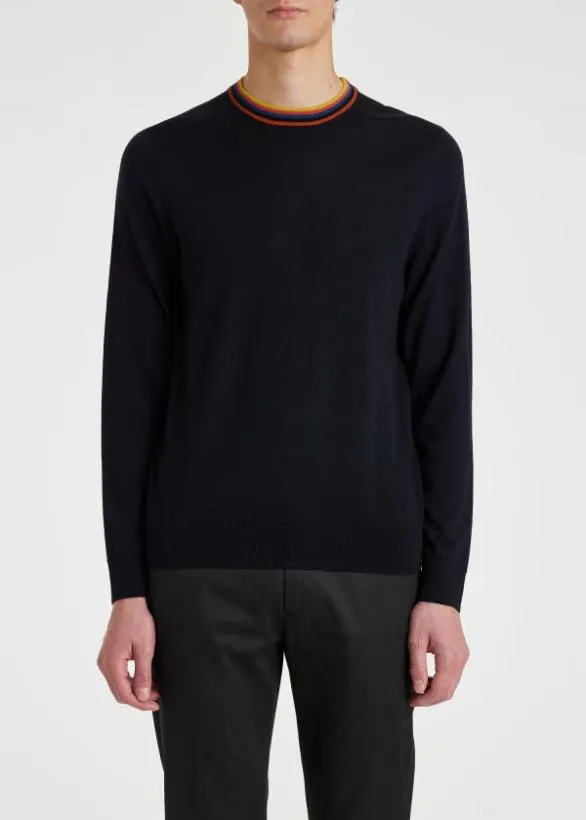 Paul Smith Sweaters Washable Wool 039Artist Stripe039 Collar Sweater Navy 8211 Mens