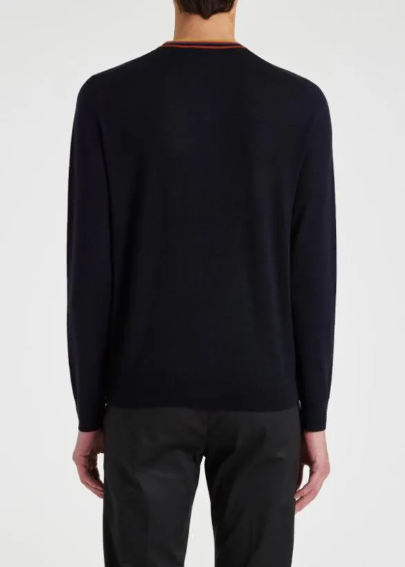 Paul Smith Sweaters Washable Wool 039Artist Stripe039 Collar Sweater Navy 8211 Mens