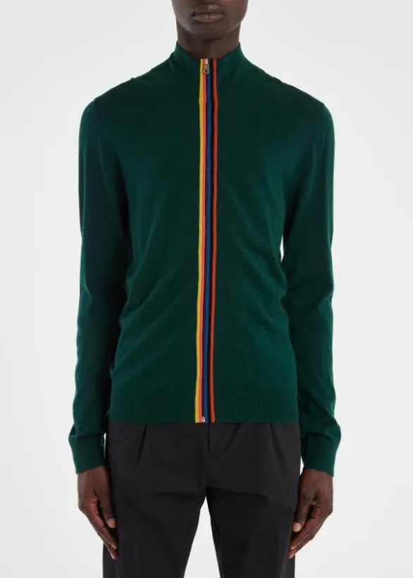 Paul Smith Sweaters Washable Wool 039Artist Stripe039 Zip Cardigan Racing Green 8211 Mens