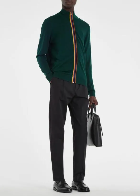 Paul Smith Sweaters Washable Wool 039Artist Stripe039 Zip Cardigan Racing Green 8211 Mens
