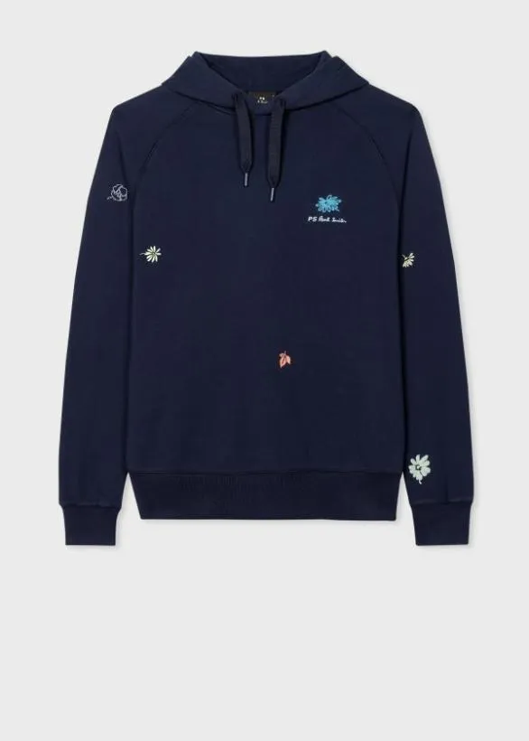 Paul Smith Sweatshirts and Hoodies Embroidered Floral Hoodie Navy 8211 Mens