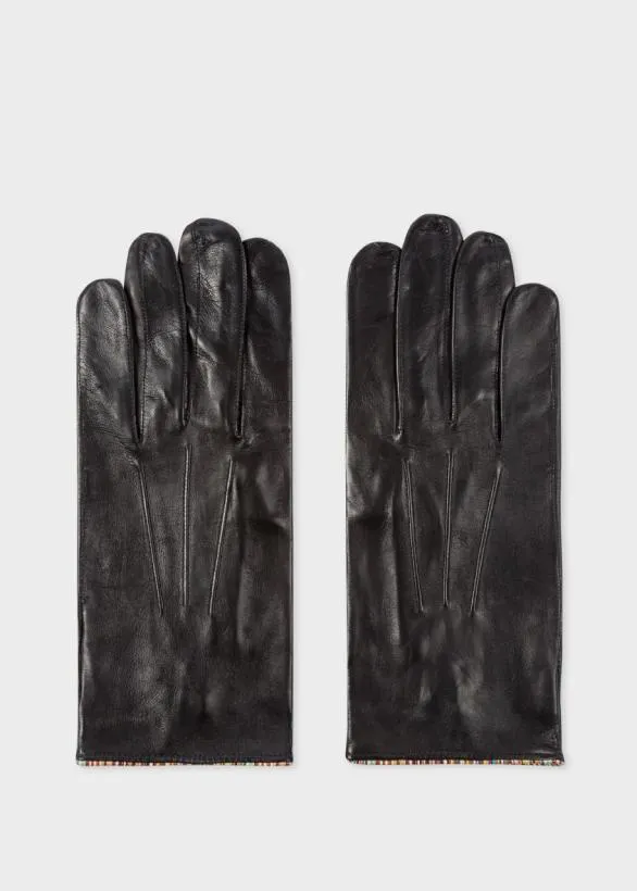 Paul Smith Tailoring Leather Gloves With 039Signature Stripe039 Piping Black 8211 Mens