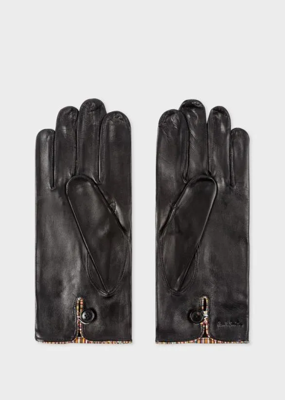 Paul Smith Tailoring Leather Gloves With 039Signature Stripe039 Piping Black 8211 Mens