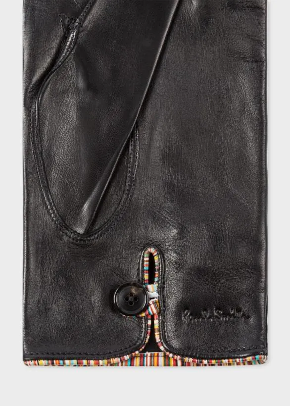 Paul Smith Tailoring Leather Gloves With 039Signature Stripe039 Piping Black 8211 Mens