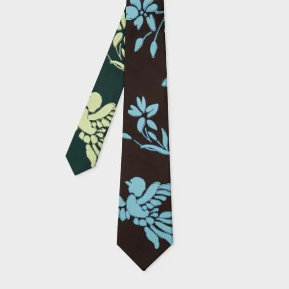 Paul Smith Ties 039Bird Floral039 Print Silk Tie Green 8211 Mens