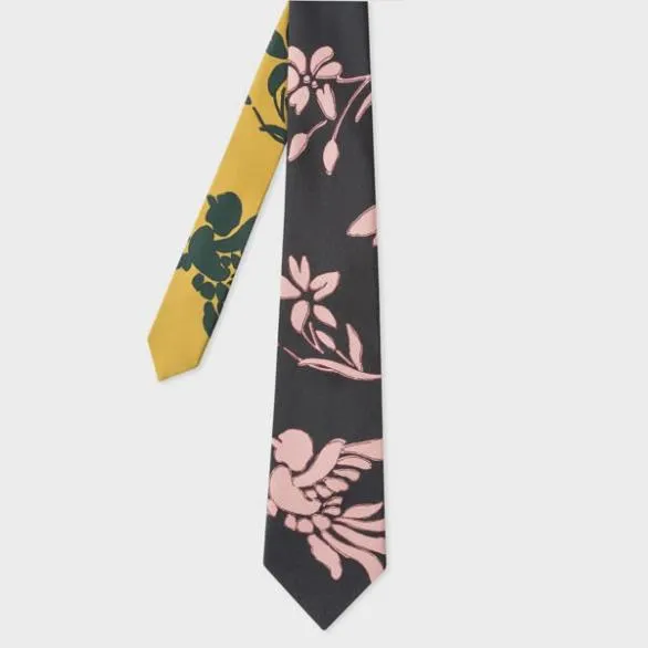 Paul Smith Ties 039Bird Floral039 Silk Tie Grey 8211 Mens