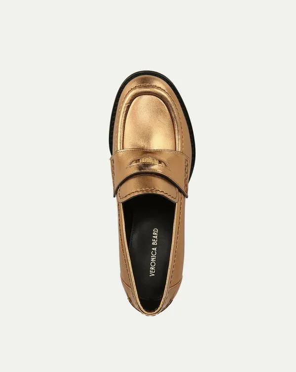 Penny Leather Loafer Heel Gold Women Veronica Beard Shoes Penny Leather Loafer Heel Gold Women Veronica Beard Shoes