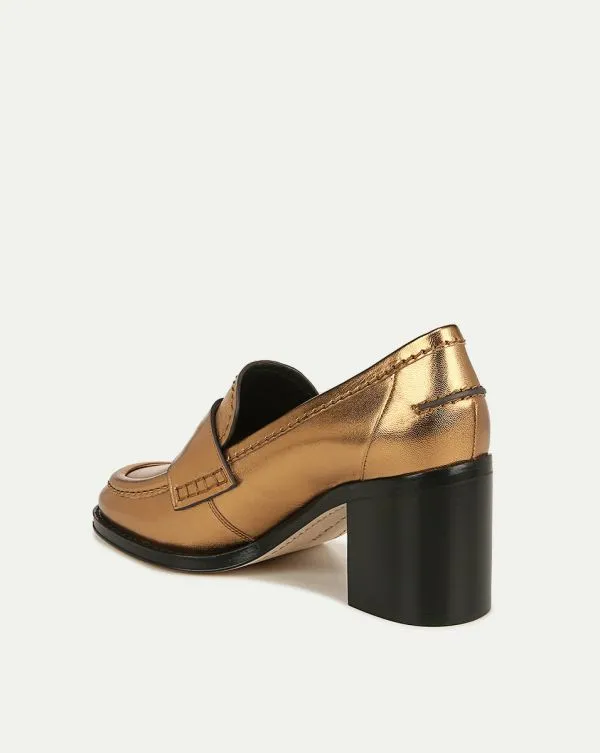 Penny Leather Loafer Heel Gold Women Veronica Beard Shoes Penny Leather Loafer Heel Gold Women Veronica Beard Shoes