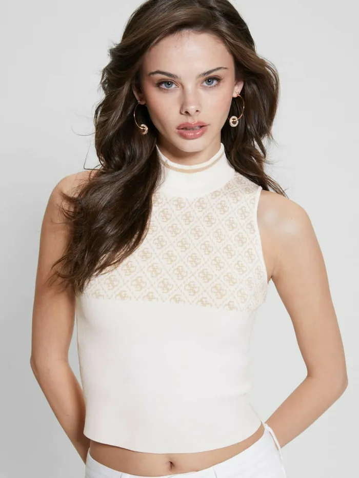 Quattro G Logo Turtleneck Top Irish And Cream Combo Tops GUESS Women