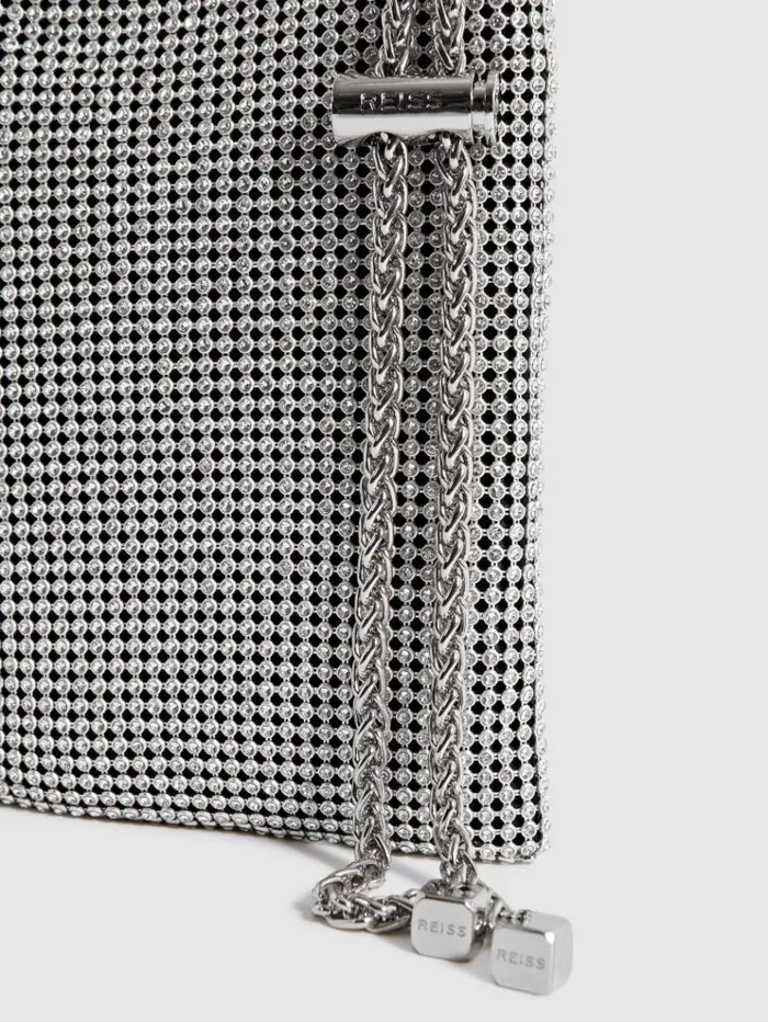 REISS Bags and Purses Women CrystalMesh Shoulder Pouch Silver