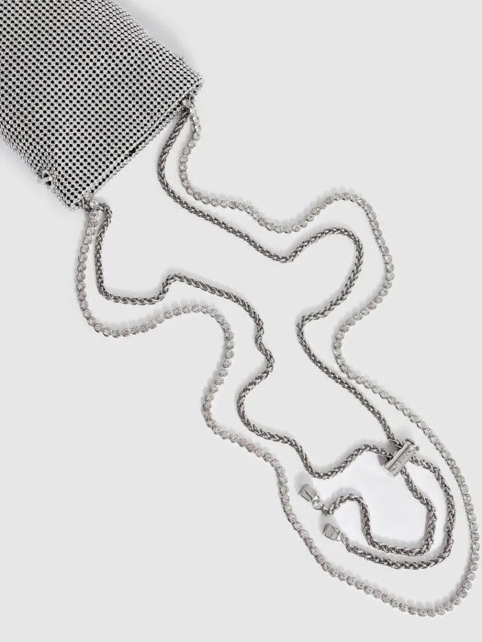 REISS Bags and Purses Women CrystalMesh Shoulder Pouch Silver