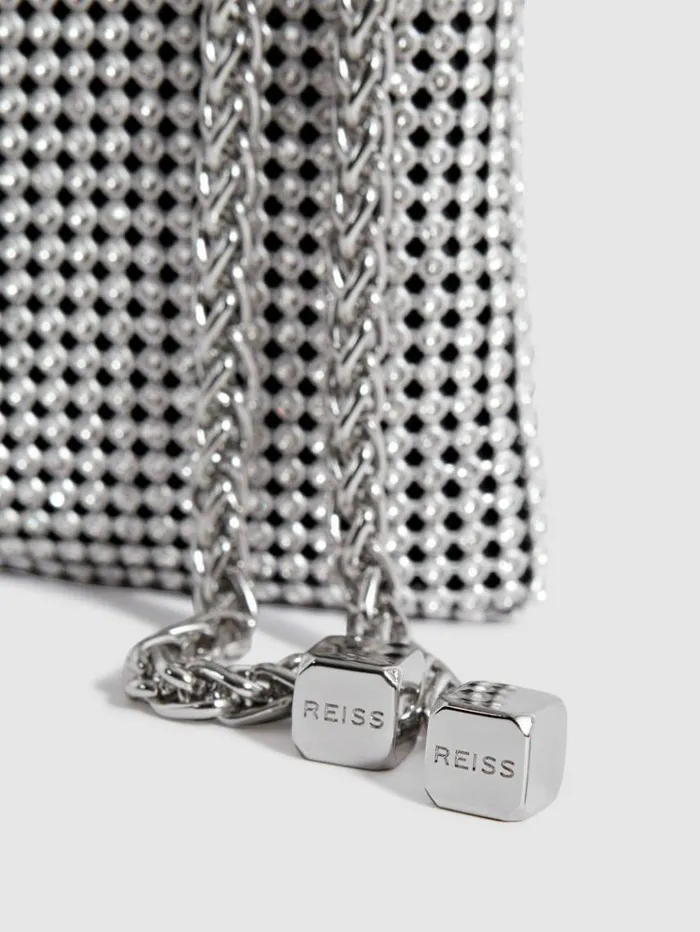 REISS Bags and Purses Women CrystalMesh Shoulder Pouch Silver