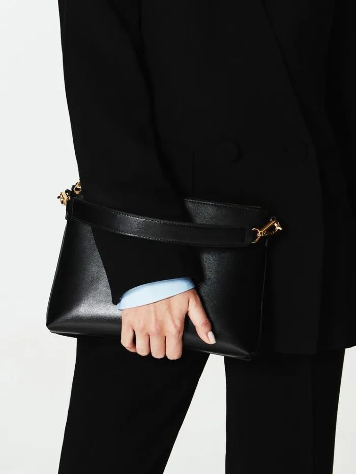 REISS Bags and Purses Women Leather Double Strap Pouch Bag Black