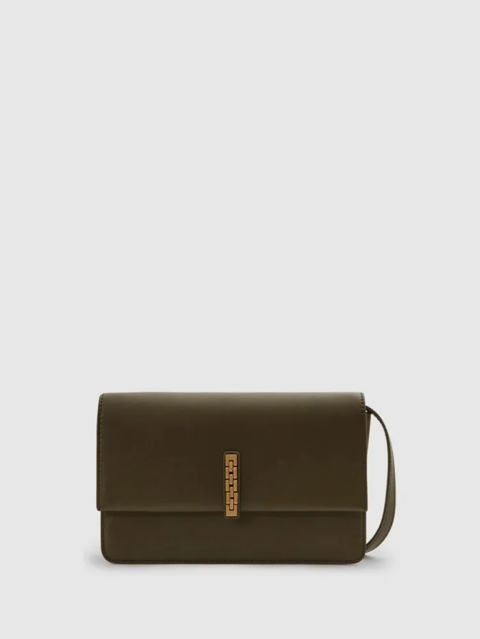 REISS Bags and Purses Women Leather Suede Chain Crossbody Bag Olive