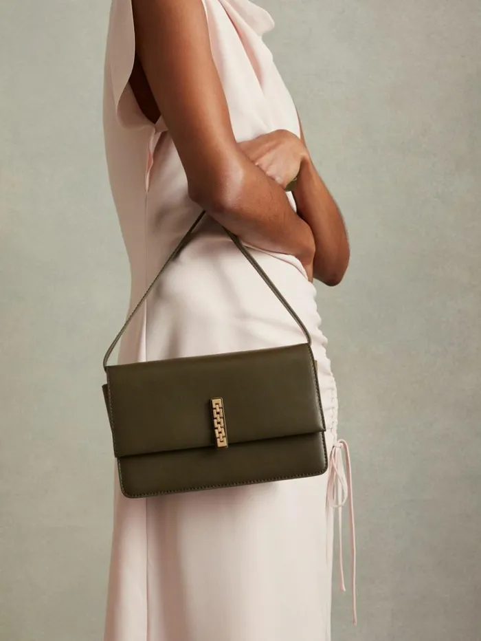 REISS Bags and Purses Women Leather Suede Chain Crossbody Bag Olive