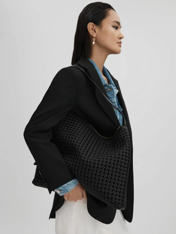 REISS Bags and Purses Women Leather Woven Tote Bag Black