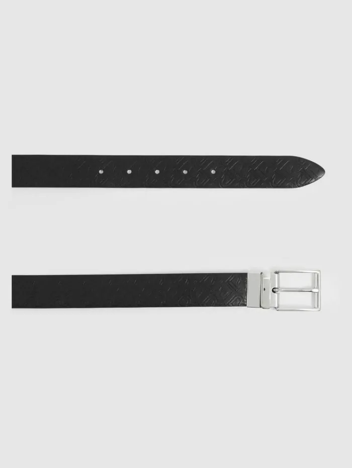 REISS Belts Men Leather Reversible Logo Debossed Belt Black