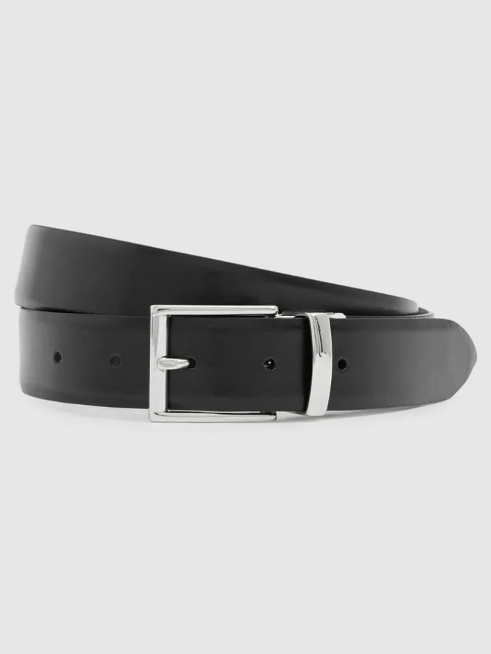 REISS Belts Men Leather Reversible Logo Debossed Belt Black