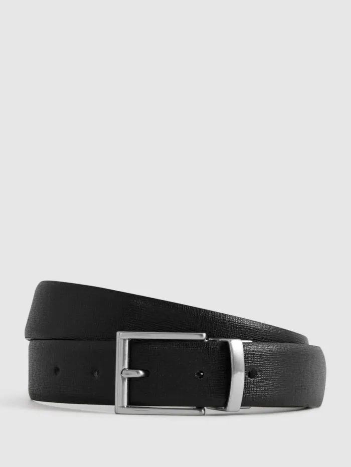 REISS Belts Men Reversible Leather Belt Black