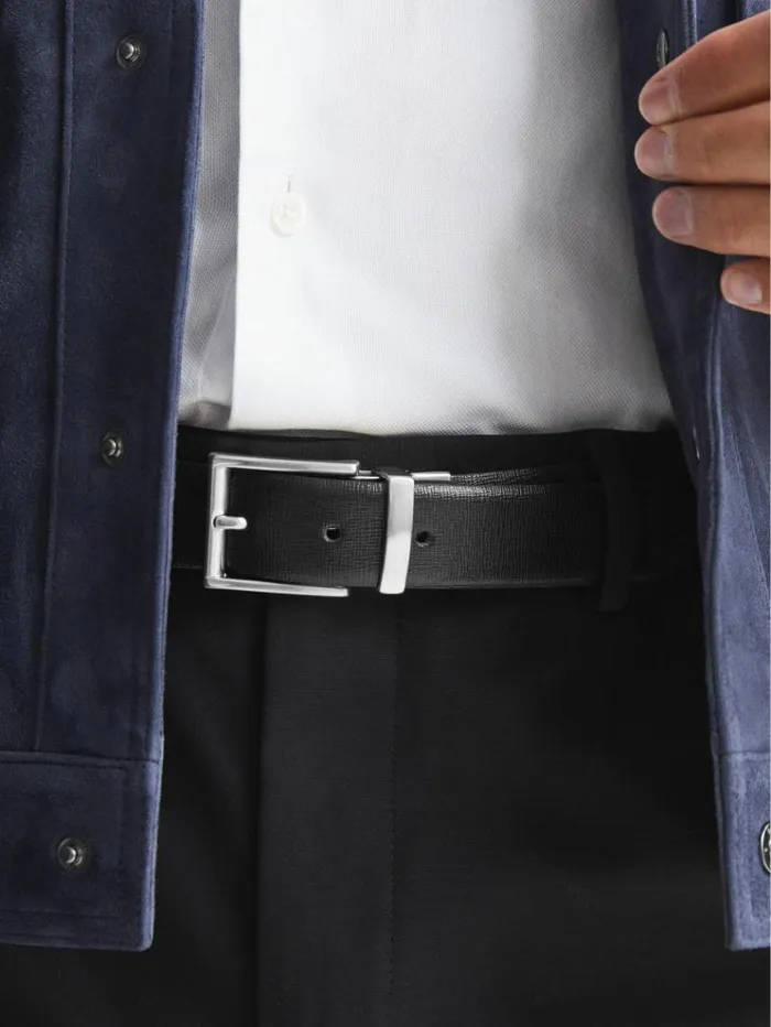 REISS Belts Men Reversible Leather Belt Black