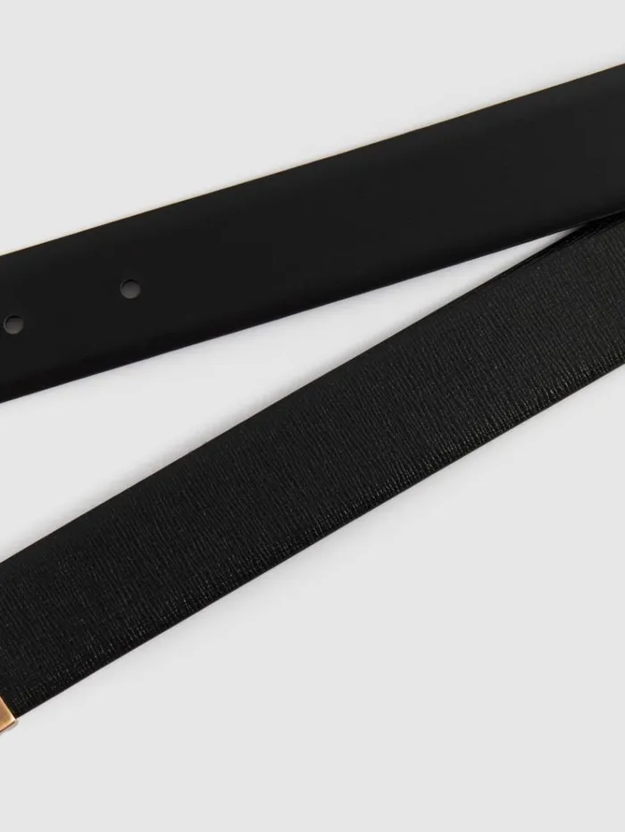 REISS Belts Men Reversible Leather Belt Black